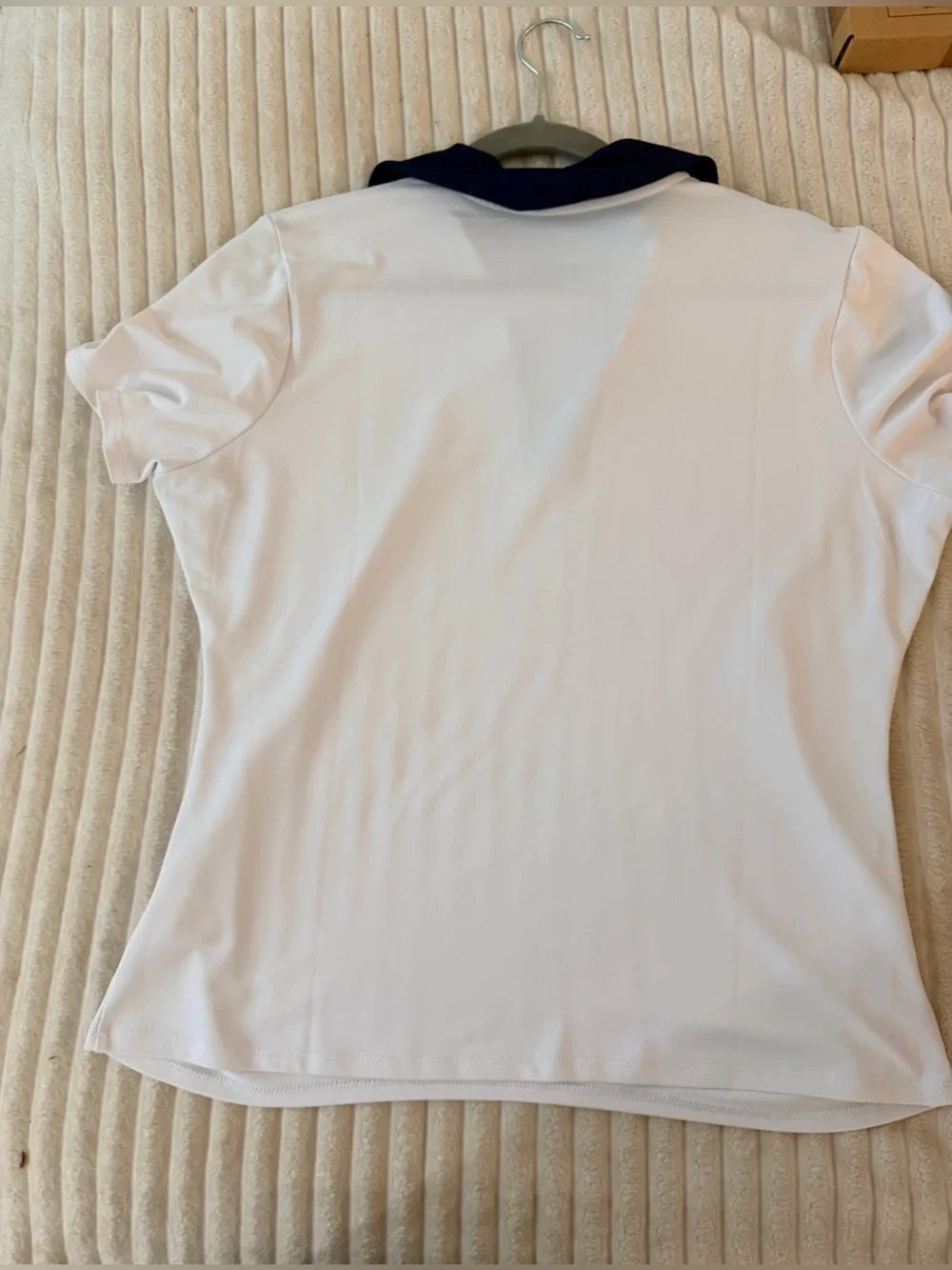 Stella Parker Sport Relaxed White Polo Top with Navy Collar